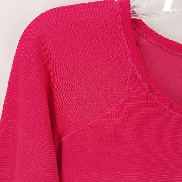 Brooks Pink Ribbed Running Top LG - Picture 4 of 13